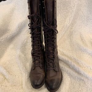 Frye Melissa Tall Lace boots (with inside zipper). Brown leather. Size 8.5